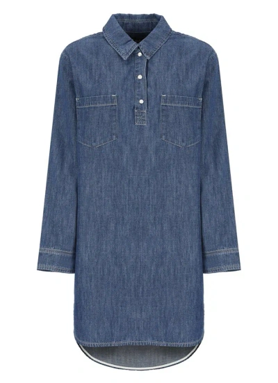 A.p.c. Texas Chest Patch Denim Mini Dress In Blue