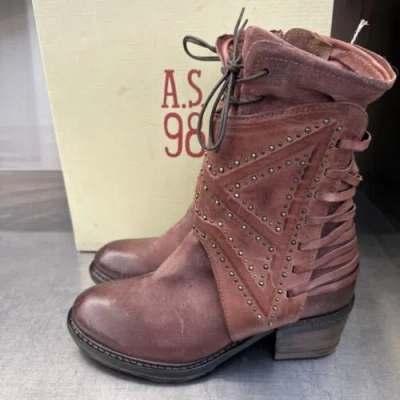 Pre-owned As98 A.s.98 “callhoun” Studded Leather Boots. Size 36, 37, 38 And 39. In Box In Red
