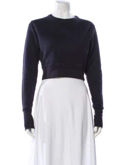 Pre-owned A_plan_application Crew Neck Long Sleeve Crop Top In Blue