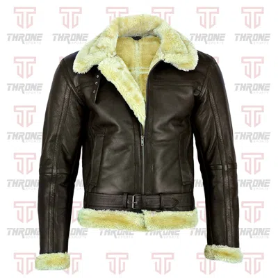 Pre-owned Aa Products Mens Air Force Pilot Flight Aviator Fur Bomber Brown Genuine Leather Jacket