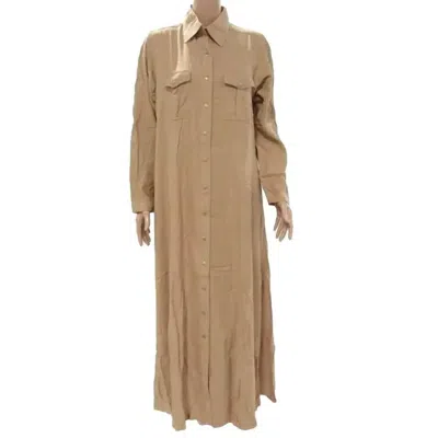 Aab Women's Modest Button Down Long Maxi Dress In Neutral Nude In Brown