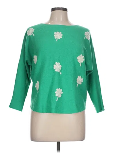 Pre-owned Aaeda 3/4 Sleeve Top Green Boatneck Tops