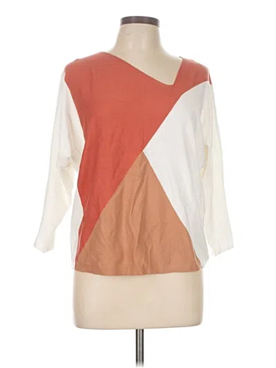 Pre-owned Aaeda 3/4 Sleeve Top Orange Color Block Pattern One Shoulder Neckline Tops