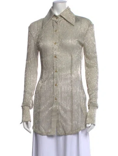 Pre-owned Aaizél Long Sleeve Button-up Top W/ Tags In Neutrals