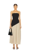 Aaizél Asymmetric Two Tone Gather Dress In Black & Stone