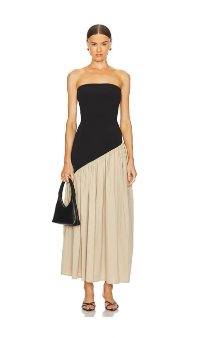 Aaizél Asymmetric Two Tone Gather Dress In Black & Stone