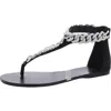 Aaj By Aminah Aurora Womens Faux Leather Embellished T-strap Sandals In Black