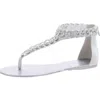 Aaj By Aminah Aurora Womens Faux Leather Embellished T-strap Sandals In Silver