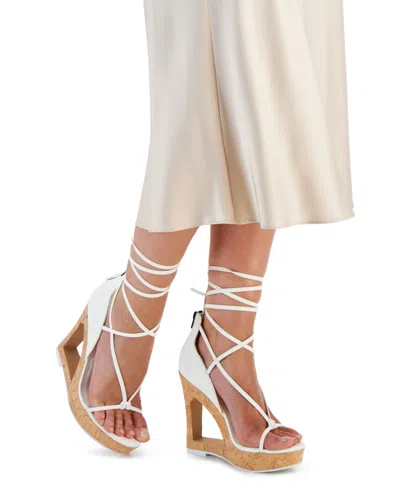 Aaj By Aminah Nina Lace-up Architectural Wedge Sandals In White