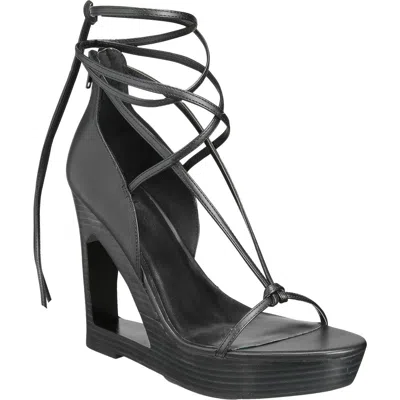 Aaj By Aminah Nina Womens Faux Leather Almond Toe Wedge Sandals In Black