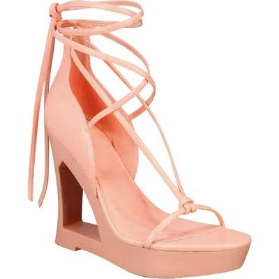Aaj By Aminah Nina Womens Faux Leather Almond Toe Wedge Sandals In Orange