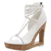 Aaj By Aminah Nina Lace-up Architectural Wedge Sandals In White