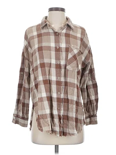 Pre-owned Aakaa 3/4 Sleeve Button Down Shirt In Brown