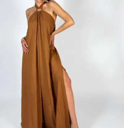 Aakaa Backless Halter Dress In Brown