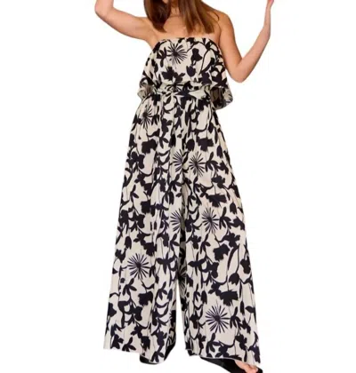 Aakaa Dinner Date Jumpsuit In White In Multi