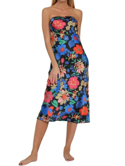 Aakaa Floral Cowl Back Midi Dress In Black