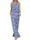 Aakaa Halter Tie Back Waisted Top & Long Pants Set In Ivory/blue In Multi