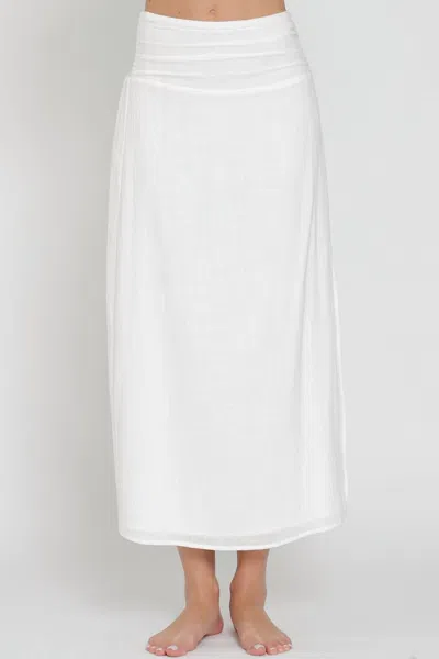 Aakaa High Waisted Smocked Midi Skirt In White