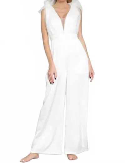 Aakaa Magdalina Tulle Wide Leg Jumpsuit In White