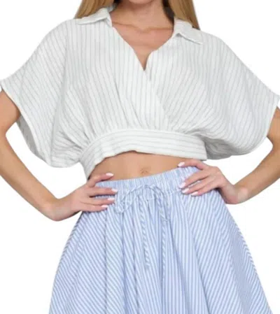Aakaa Marina Surplice Stripes Crop Top In White/navy In Multi