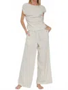 Aakaa Off Shoulder Top & High Waisted Long Pants Set In Oatmeal In White