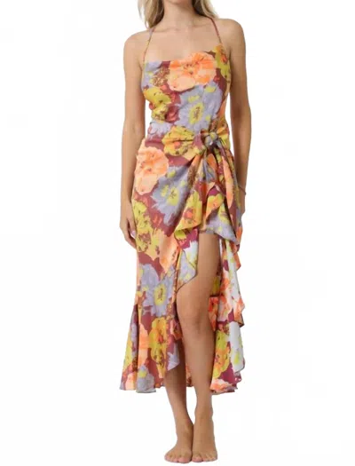 Aakaa Rebecca Bust Drapping Ruffle Wrap Dress In Multi