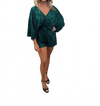 Aakaa Sequin Romper In Emerald In Green