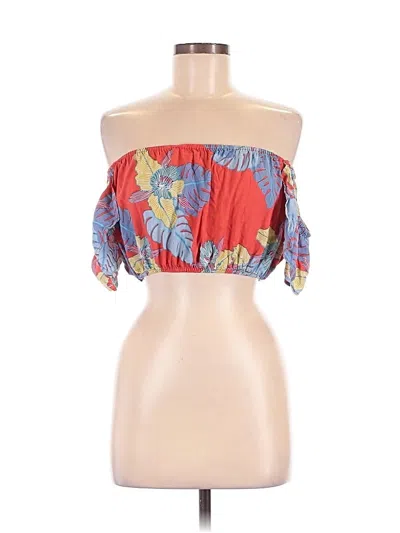 Pre-owned Aakaa Short Sleeve Blouse In Red