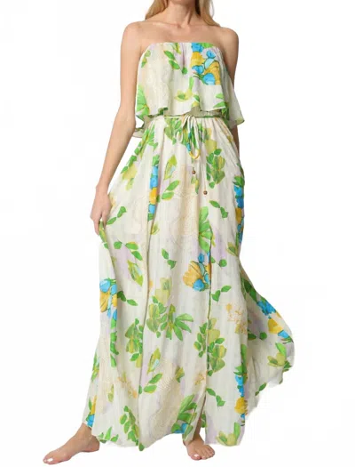 Aakaa Tube Elastic Waised Belted Maxi Dress In Cream In White