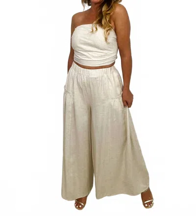 Aakaa Tube Top And High-rise Wide Leg Set In Oatmeal In White