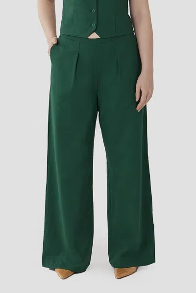 Aam The Wool Wide Leg Pant In Emerald In Green