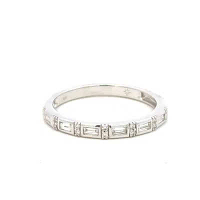 Aamiaa 0.17 Carat Natural Diamond Baguette And Round Channel Band - Size 6.5 In 14k White Gold In Silver