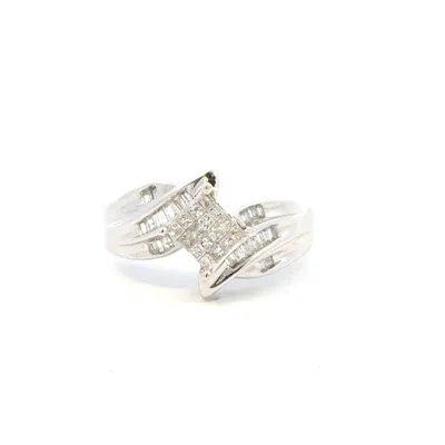 Aamiaa 0.50 Carat Natural Diamond Princess And Baguette Cut Cluster Ring In 14k White Gold In Metallic