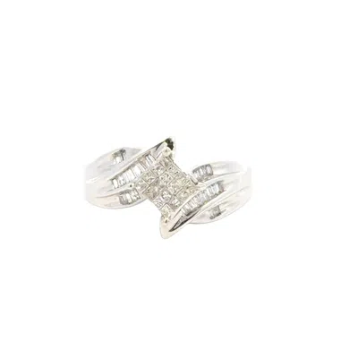 Aamiaa 0.50 Carat Natural Diamond Princess And Baguette Cut Cluster Ring - Size 6.5 In 14k White Gold In Silver