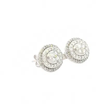 Aamiaa 0.65 Carat Natural Diamond Double Halo Cluster Stud Earrings In 14k White Gold