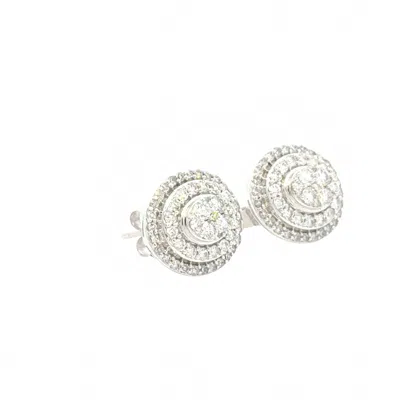 Aamiaa 0.65 Carat Natural Diamond Double Halo Cluster Stud Earrings In 14k White Gold In Silver