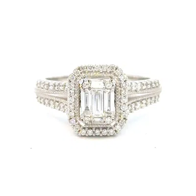 Aamiaa 0.66 Carat Natural Diamond Emerald Cut Double Halo Engagement Ring In 14k White Gold