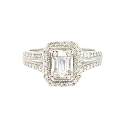 Aamiaa 0.66 Carat Natural Diamond Emerald Cut Double Halo Engagement Ring - Size 6.5 In 14k White Gold In Silver