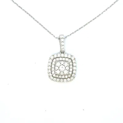 Aamiaa 1.00 Carat Natural Diamond Cushion Double Halo Pendant In 14k White Gold In Metallic