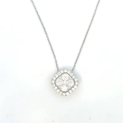 Aamiaa 1.00 Carat Natural Diamond Cushion Halo Cluster Pendant In 14k White Gold In Metallic