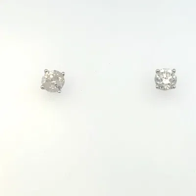 Aamiaa 1.00 Carat Natural Diamond Round Brilliant Stud Earrings In 14k White Gold