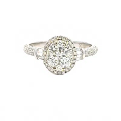 Aamiaa 1.33 Carat Natural Diamond Oval Cluster Halo Engagement Ring In 14k White Gold