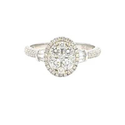 Aamiaa 1.33 Carat Natural Diamond Oval Cluster Halo Engagement Ring - Size 6.5 In 14k White Gold In Silver