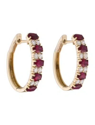 Pre-owned Aamiaa 14k 2.07ct Synthetic Ruby & Lab Grown Diamond Hoop Earrings In Multi
