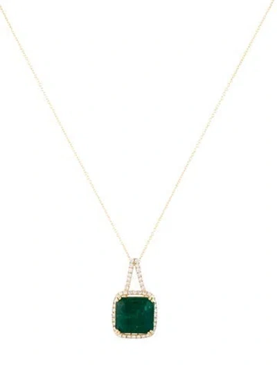 Pre-owned Aamiaa 14k Emerald & Diamond Pendant Necklace, 16" In Multi