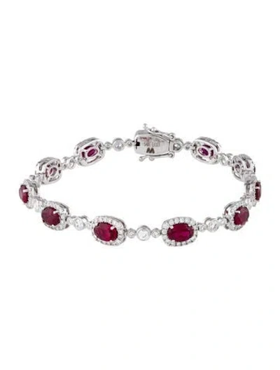 Pre-owned Aamiaa 14k Lab-grown Diamond & Synthetic Ruby Link Bracelet, 7" In Multi