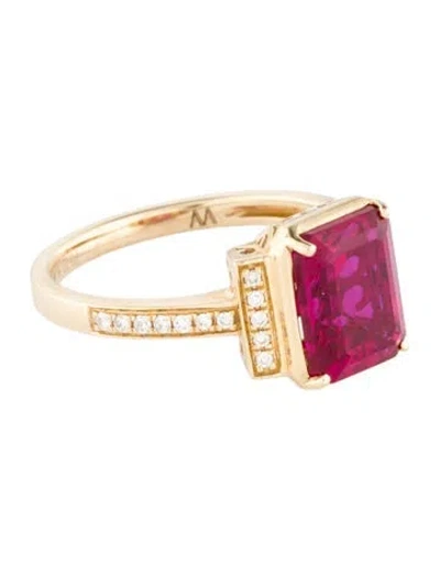 Pre-owned Aamiaa 14k Synthetic Ruby & Lab-grown Diamond Cocktail Ring In Multi