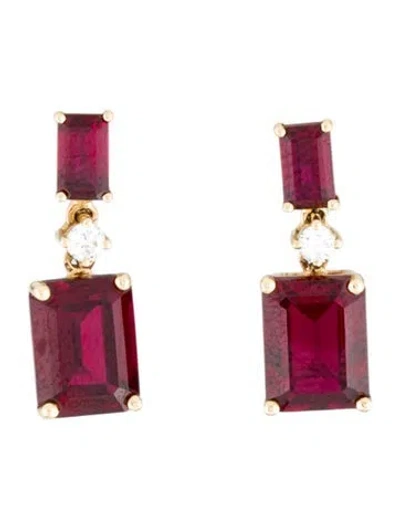 Pre-owned Aamiaa 14k Synthetic Ruby & Lab-grown Diamond Drop Earrings In Multi