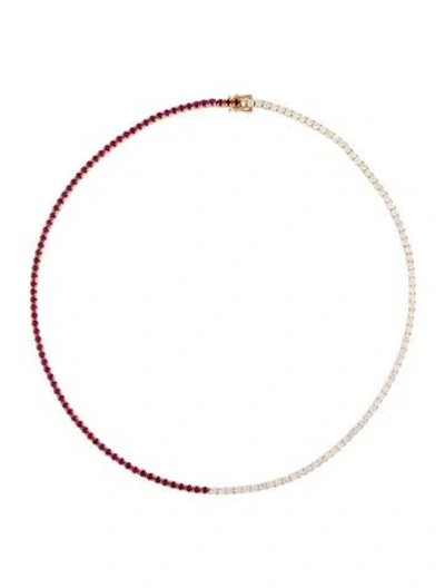 Pre-owned Aamiaa 14k Synthetic Ruby & Lab-grown Diamond Tennis Necklace, 16.75" In Multi