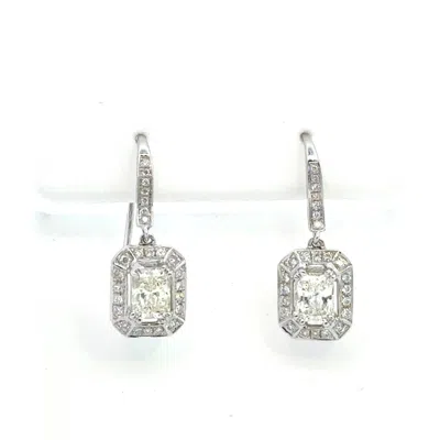 Aamiaa 1.51 Carat Natural Diamond Emerald Cut Halo Drop Earrings In 18k White Gold In Metallic